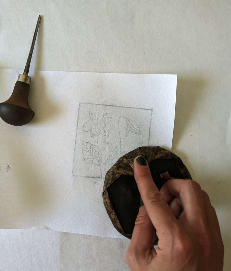 overhead view of hand printing