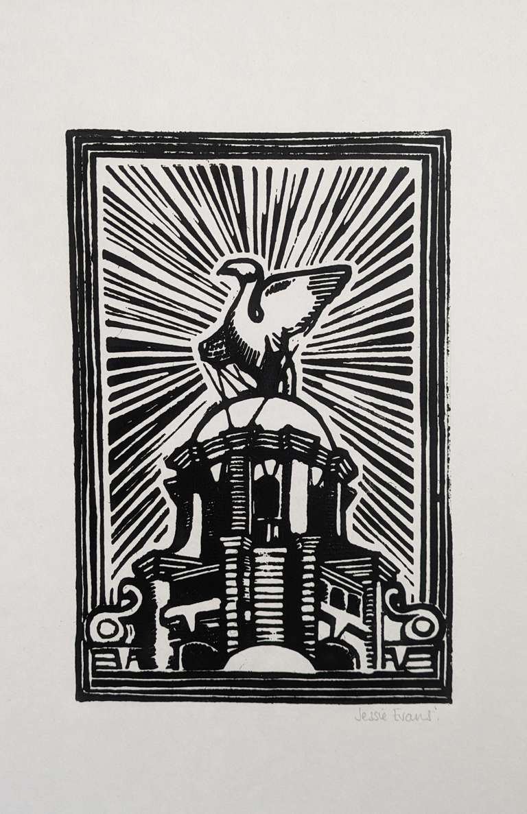 Lino print of a Liver bird