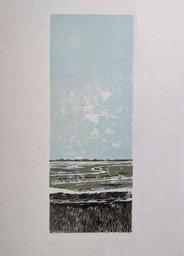 lino print of a beach